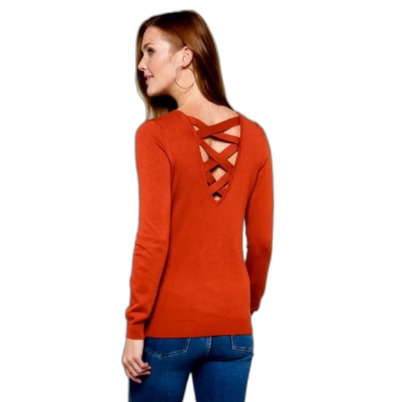 Love Ellie Mia Back Criss Cross V-neck Knit Long Sleeve NWOT Size Extra Small XS - Picture 1 of 13